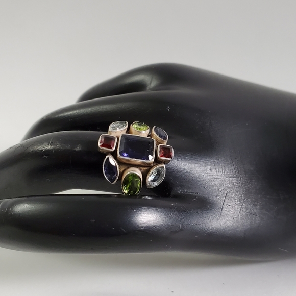 Watch Video / Sterling Silver 925 Gemstone Cluster Ring - Picture 7 of 12